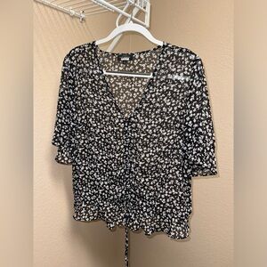 Lucky Brand Sheer Ruffle Blouse, cinch Tie front